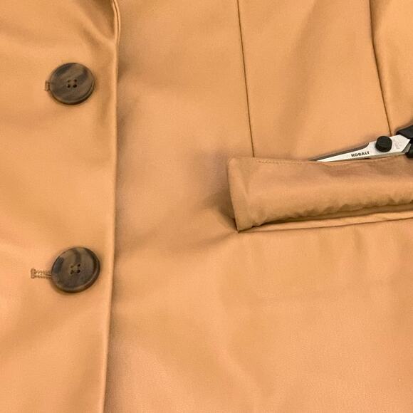 A New Day Womens  Faux Leather Relaxed Fit Blazer Small Jacket Caramel Tan Color - Picture 3 of 15